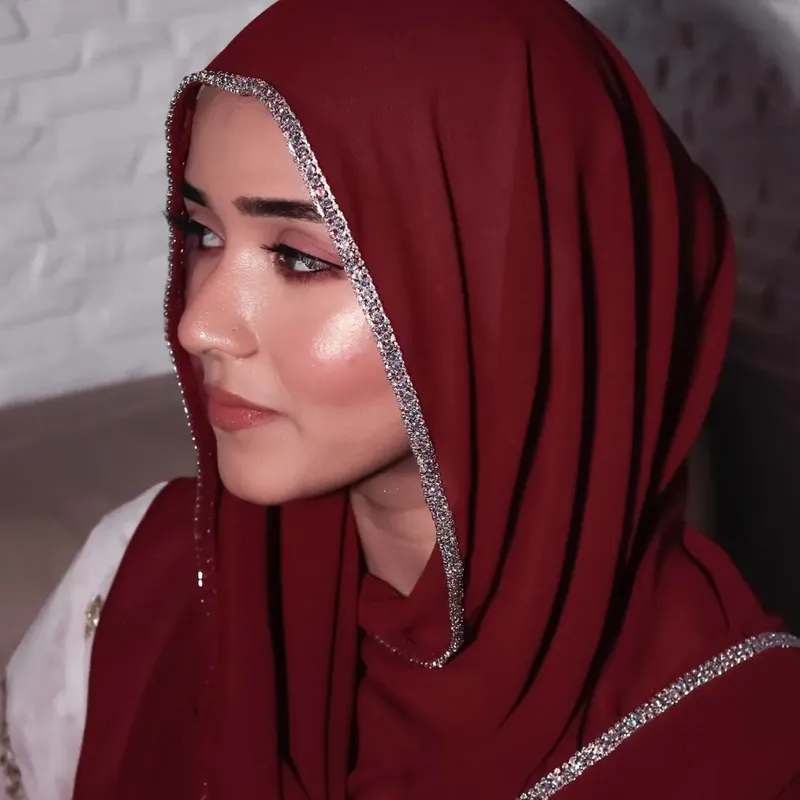 Luxus Funkelnde Diamanten Lange Seite schal Frauen Muslimischen Lange Schals Leichte Weiche Turban Schal Solide Schals 70*180CM