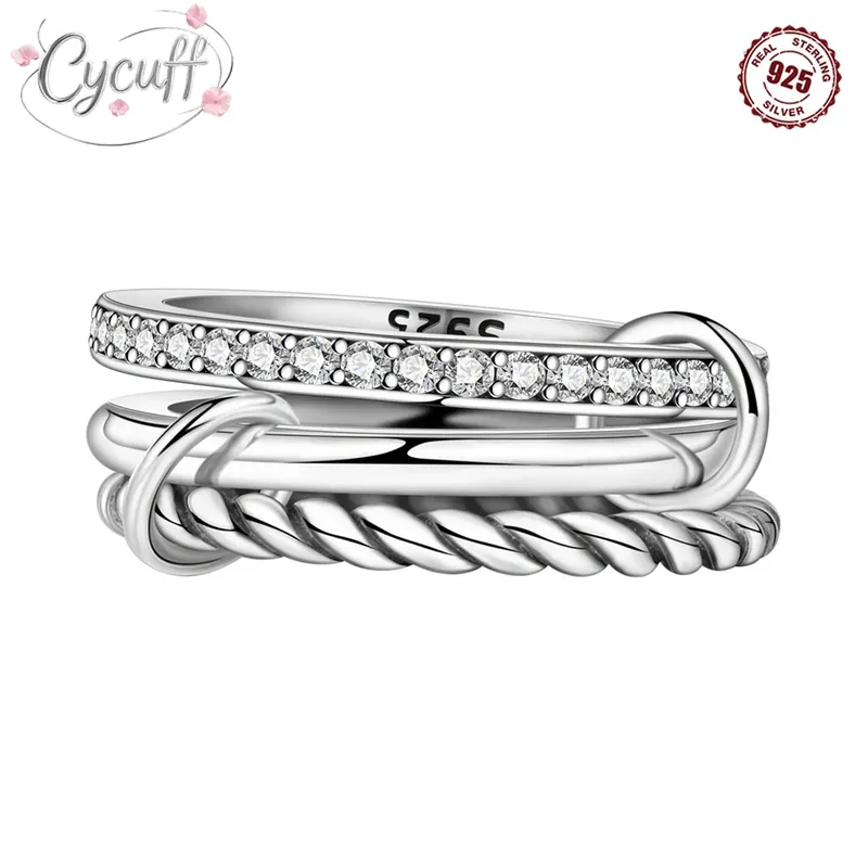 CYCUFF 925 Sterling Silber entworfen, schlicht, modisch, 3 Ringe, geschlossener Ring für Frauen, Geburtstagsfeier, Schmuck, Geschenk, Ring, Komfort