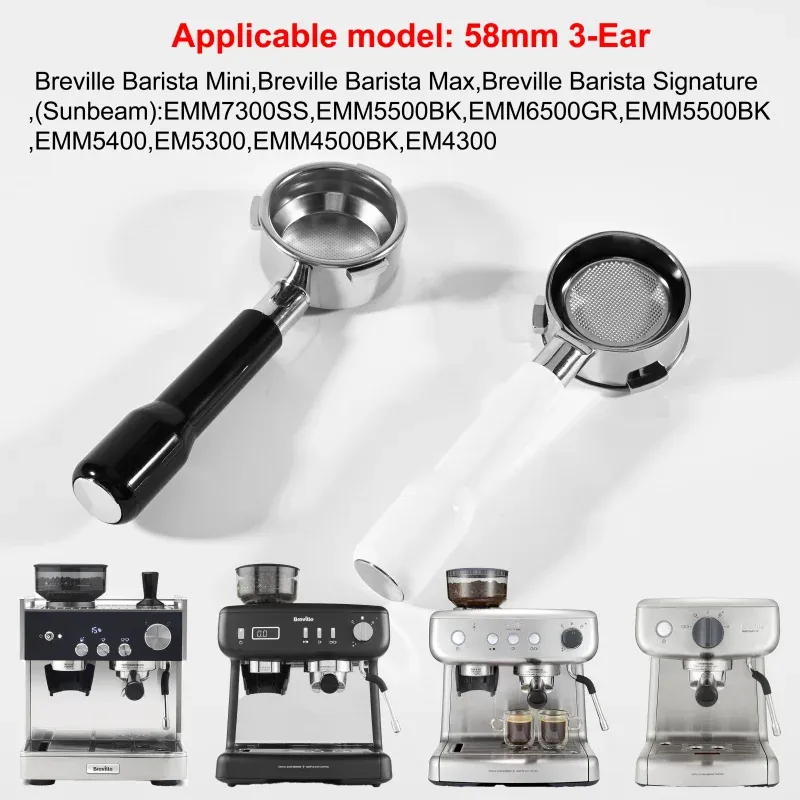 58 mm 3 Ohren Kaffee Bodenloser Siebträger für Breville Barista Mini/Max/Signature Sunbeam EM4300/5300/EMM5400BK Espressomaschine