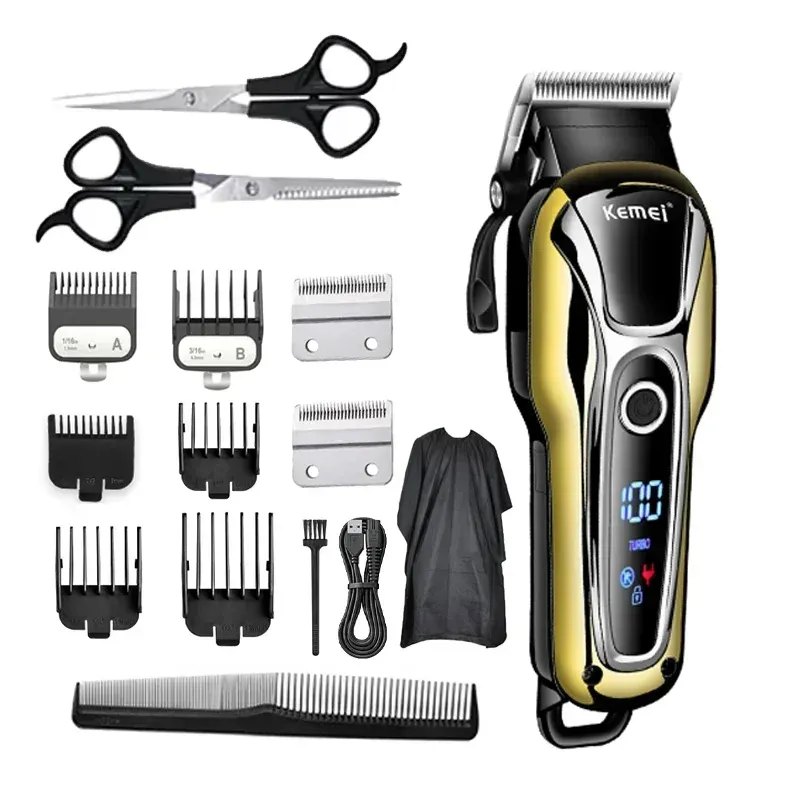 Professionelle Haarschneidemaschine Kemei KM-1990 Wiederaufladbare Trimmer Männer Elektroschneider Haarschneidemaschine LCD Akku-Bartschneider
