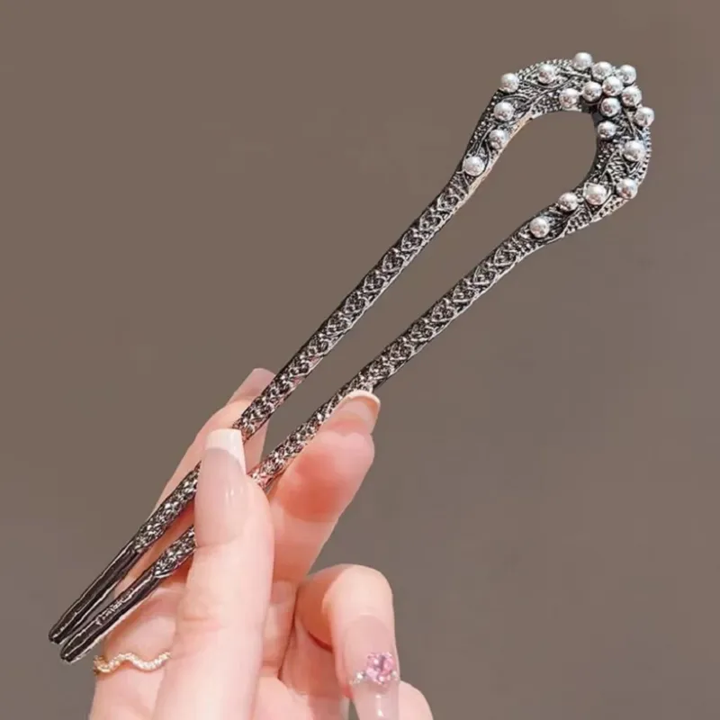 Neue Perle U-förmige Haarnadel Für Frauen Elegante Gun-schwarz Schmuck Haar Stick Mädchen Trendy Hochsteckfrisur Frikadelle Kopf haar Zubehör