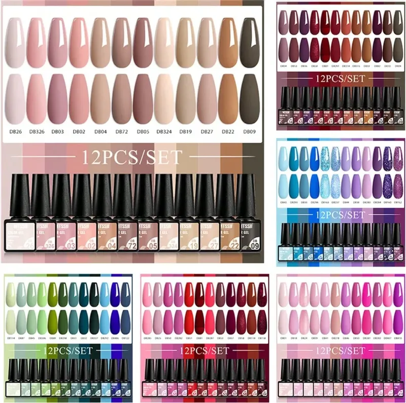 MTSSII 12-teiliges Gel-Nagellack-Set, nackt, rosa, rot, glitzernd, semi-permanent, Soak Off UV-Gel-Lack, Maniküre-Set, Nagelzubehör, DIY