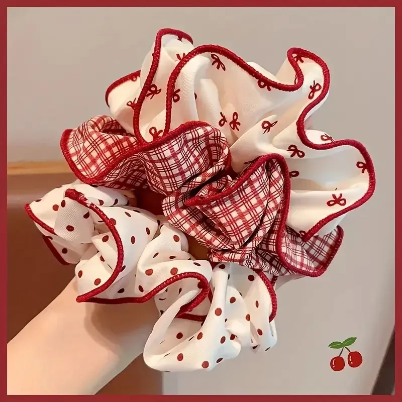 2/3 Stück High-End-Haargummis mit niedlichem Punkt und Karomuster für Damen und Mädchen, weiche elastische Haargummis, sanfte Haarbänder, modische Haar-Accessoires