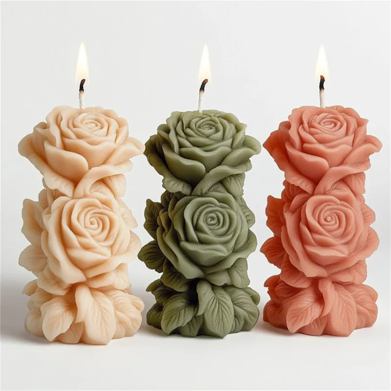 3D Rose Säule Kerze Silikon Form DIY Geometrische Blume Säule Duftkerze Gips Ornament Form Handgemachtes Geschenk Hochzeit Dekor