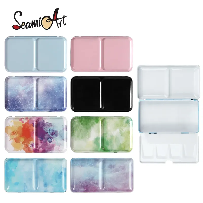 SeamiArt 1 Stück leere tragbare faltbare Aquarell-Farbbox aus Metall, kleine Größe für Aquarellmalerei, Kunstbedarf