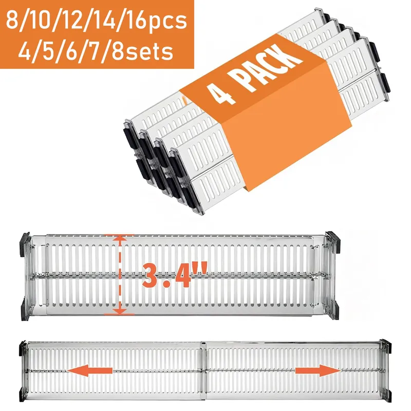 8/10/12/14/16 Stück, 4/5/6/7/8 Sets, verstellbare Schubladenteiler aus Kunststoff – transparentes Gitterdesign für einfache Aufbewahrung und Organisation