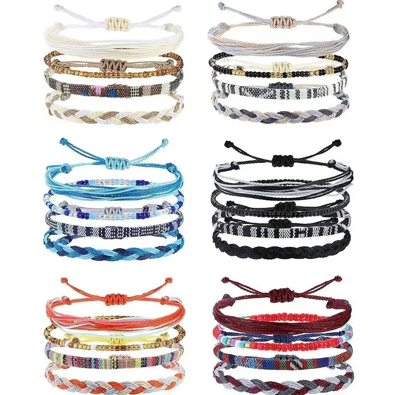 4/24 Stück Boho Surfer Armband Fußkettchen Geflochtenes Armband Bunte Schnur Seil Knöchel Armbänder Wasserdicht Sommer Strand Schmuck