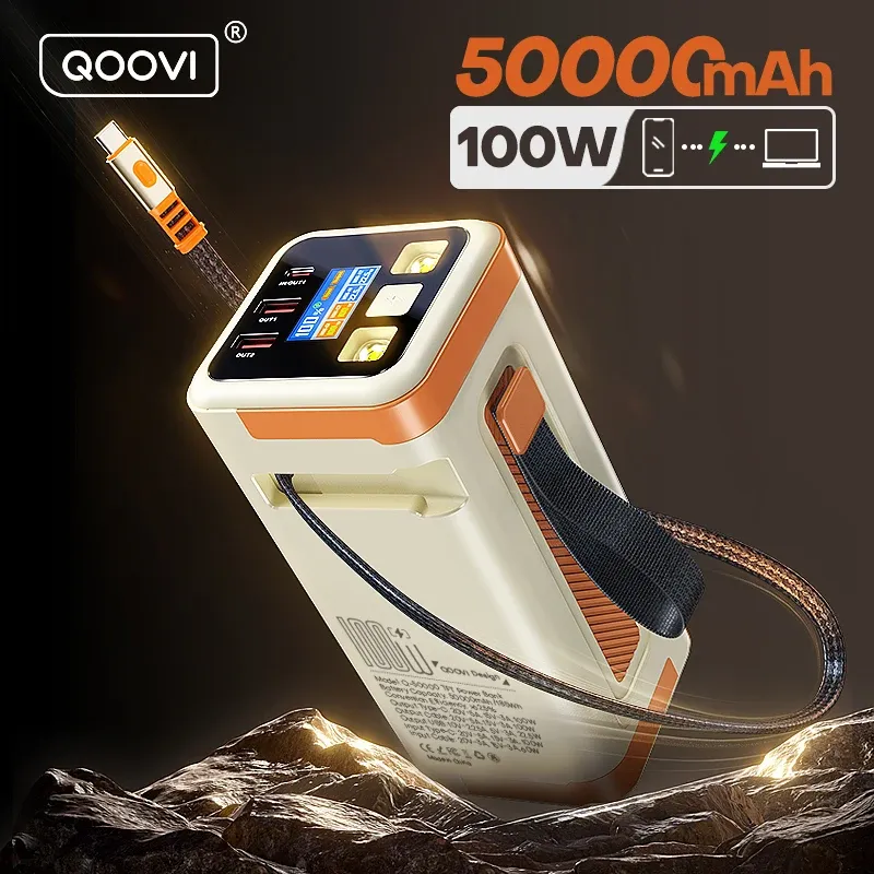 QOOVI 50000 mAh Power Bank PD 100 W Schnelle Aufladung Tragbare Große Batterie Kapazität Power Station Für iPhone Laptop Samsung Xiaomi