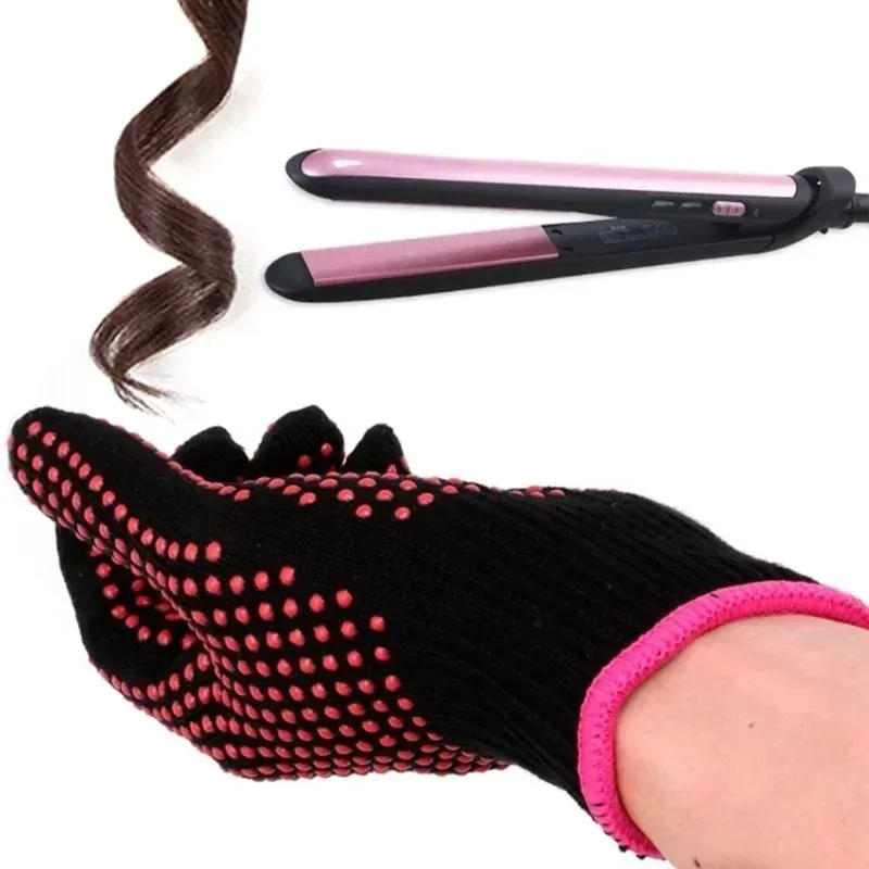 Rutschfeste Handschuhe für den Friseur, doppelte Perlen, Dauerwelle, Lockenstab, Haarglätter, hochtemperaturisolierte Grillhandschuhe