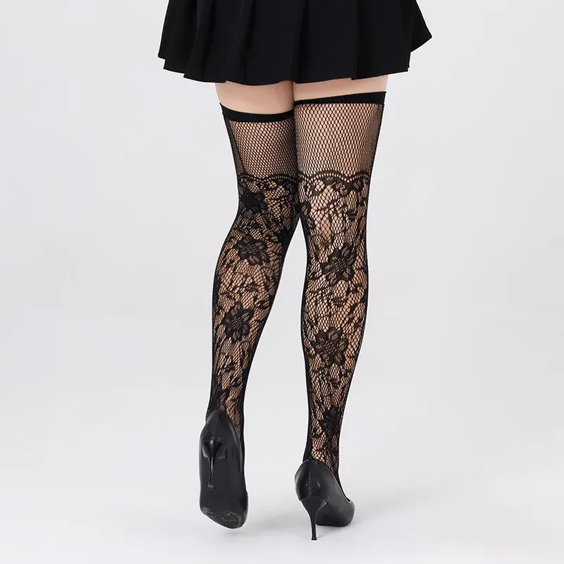 Floral Fishnet Strümpfe Für Frauen Mesh Aushöhlen Knie Socken Weibliche Stretch Einfarbig Lange Socken Neue Hohe Strümpfe 2025