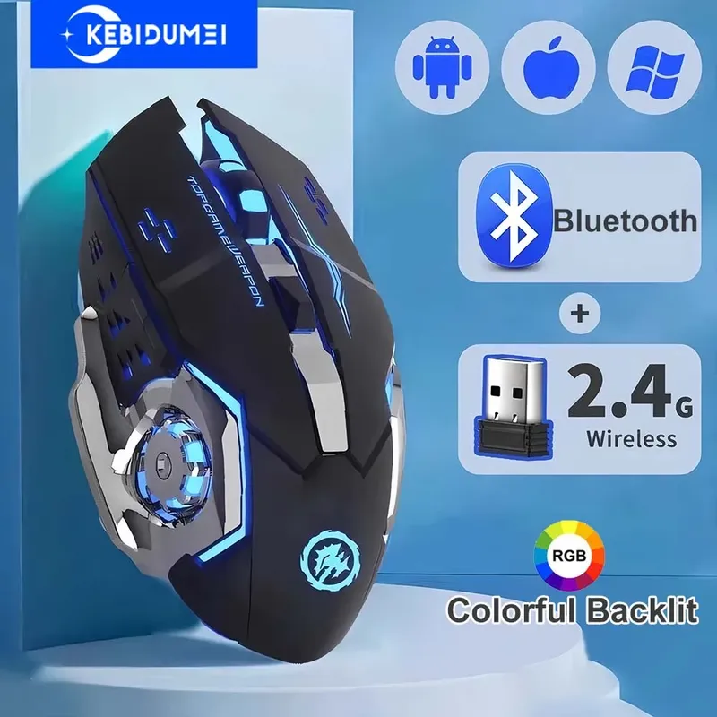 2,4 G Drahtlose Maus Bluetooth Maus RGB Hintergrundbeleuchtung Gaming Maus Wiederaufladbare Mäuse Stille Maus 3600 DPI Maus für Macbook Laptop
