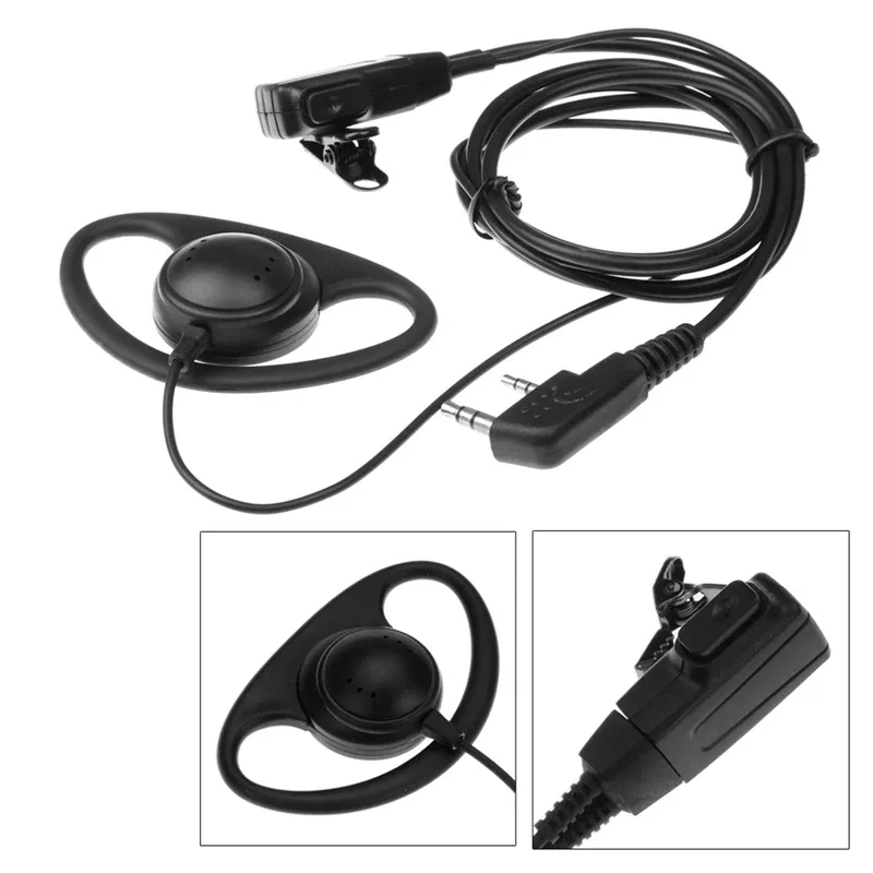 2-poliges Walkie-Talkie-Headset mit Mikrofon, PTT, D-förmiges Walkie-Talkie-Ohrhörer-Headset-Zubehör für Baofeng Kenwood Puxing TYT Radio