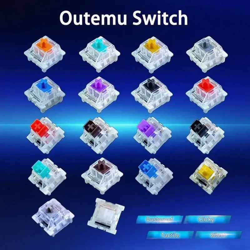 Outemu Schalter für mechanische Tastatur, Schwarz, Blau, Braun, Rot, 3-polig, staubdicht, linear, taktiler Clicky, geräuschlos, kompatibel mit MX-Schalter