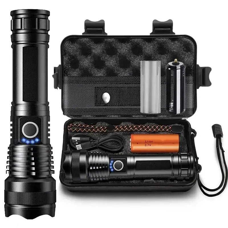 Wiederaufladbare Taschenlampen, leistungsstarke taktische LED-Taschenlampe, superhelle tragbare Jagd-Taschenlampe für Notfallwandern