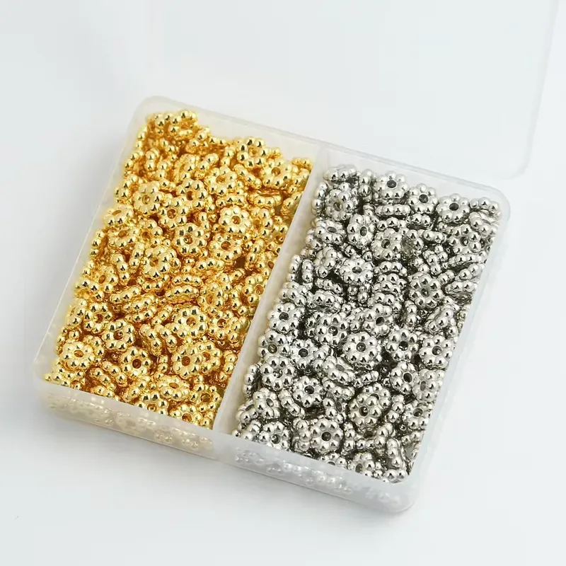 200PCS 6MM Schneeflocke Gold/Silber Überzogene CCB Spacer Lose Perlen DIY Set Box Für Armband Halskette schmuck Machen Zubehör