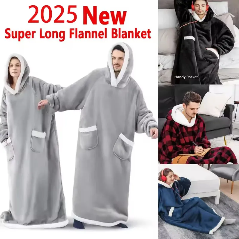 150 cm superlange Flanelldecke, kältebeständig, Nachthemd, Pyjama-Ärmel, Winter-Kapuzenpullover, Sweatshirt, Damen, Herren, Pullover, Fleece, riesig
