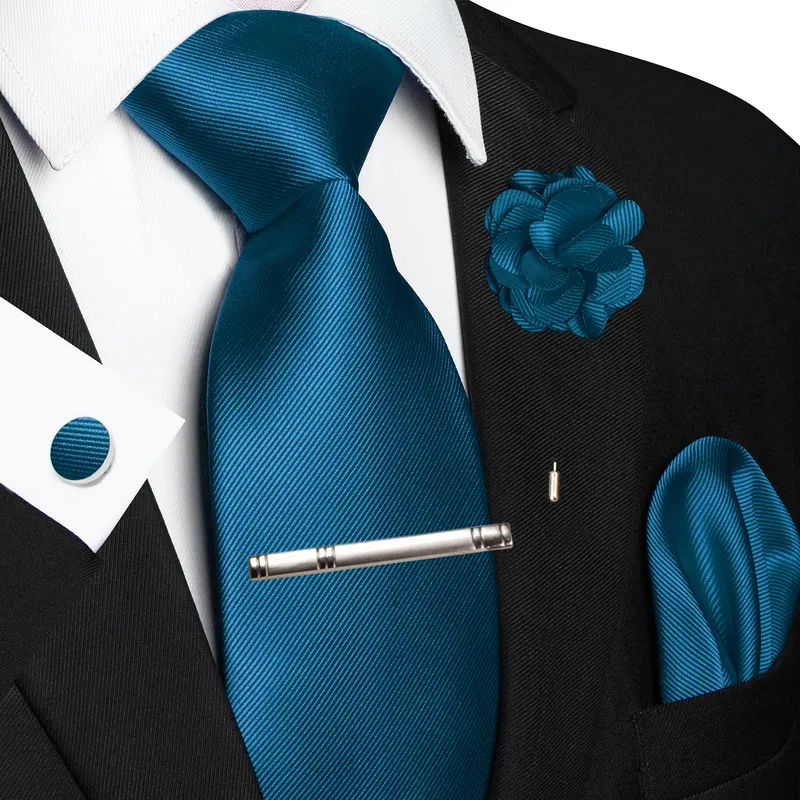 JEMYGINS Blau Solide Hochzeit Krawatte Für Männer Hanky Manschettenknopf Brosche Geschenk Herren Elegante Krawatte Mode-Business Party Dropshiping