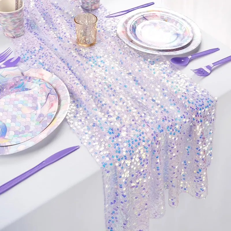 Schillernder Tischläufer mit Pailletten, Boho-Tischläufer, glitzernde Pailletten-Tischdecke für Party, Hochzeit, Sommer, Meerjungfrau, Geburtstagsdekoration
