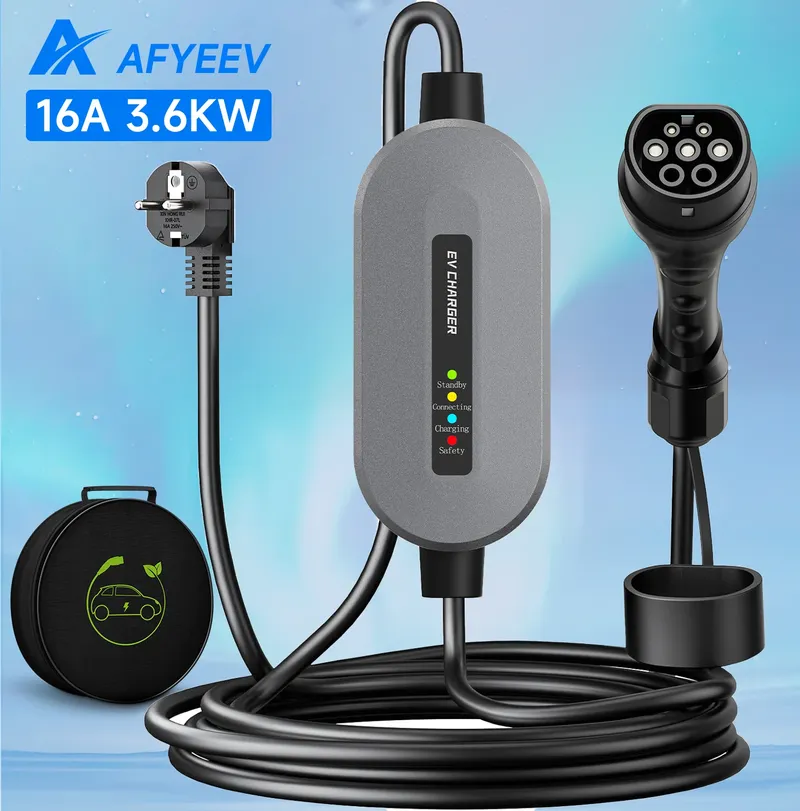 AFYEEV EV Tragbares Ladegerät Typ2/GB/T-Stecker, 16 A, 1 Phase, 3,5 kW, Typ 1, 3,5 m, Wallbox-Ladestation für Elektrofahrzeuge