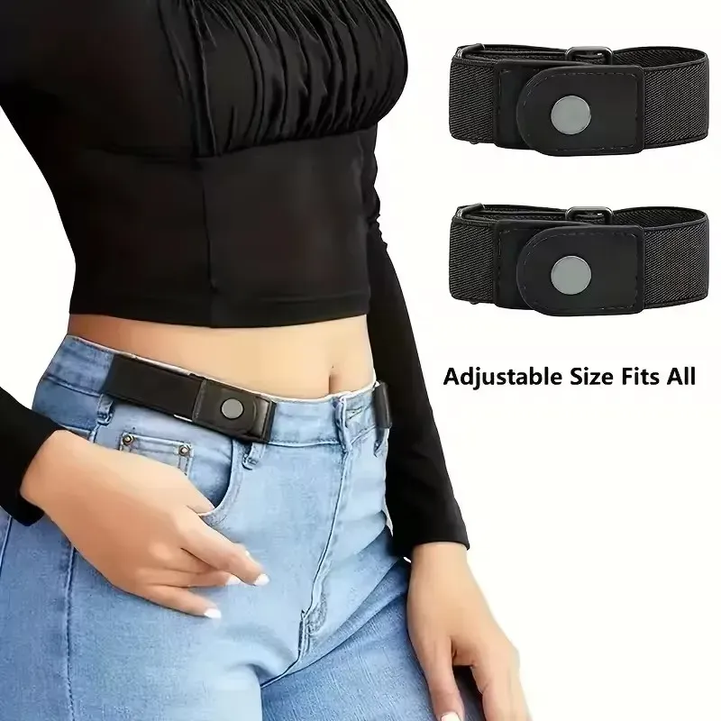 2-teiliges Set, keine Schnalle, elastischer Gürtel für Damen und Herren, Unisex, Stretchgürtel für Hosen, Jeans, lässige Schnalle, frei verstellbar, unsichtbare Gürtel