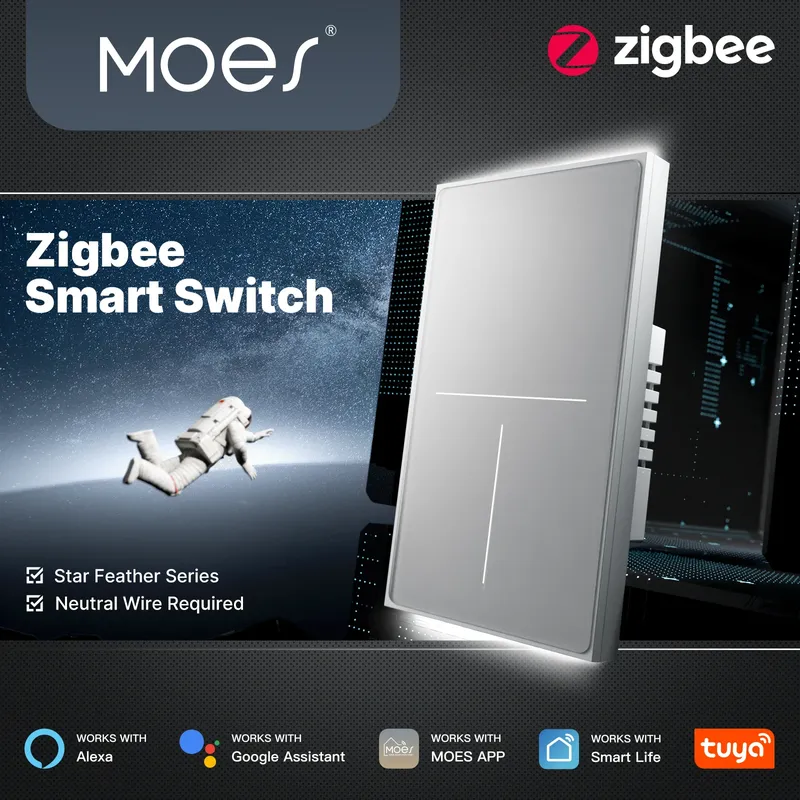 MOES Tuya ZigBee Star Feather Schalter US Smart Air Touch mit neutraler Lichtszene 2in1 APP-Fernbedienung mit Alexa Google Home
