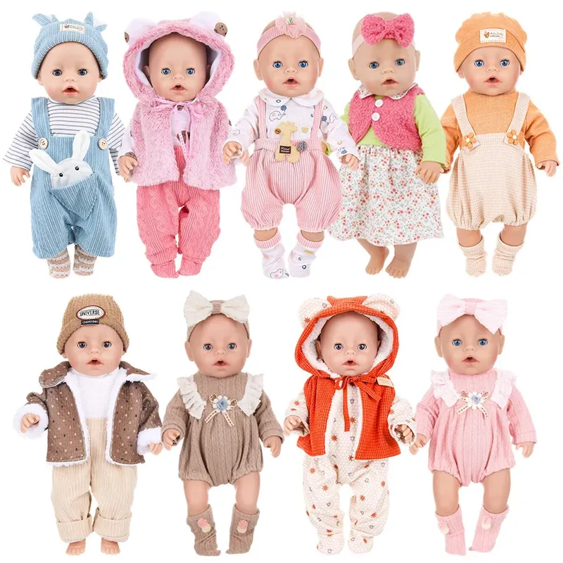 Puppe Kleidung Für 43 cm Baby Puppe Leder Jacke Hosen Jumper Strampler Set Für 18 Zoll Amerikanische Puppe Mantel Winter kleidung