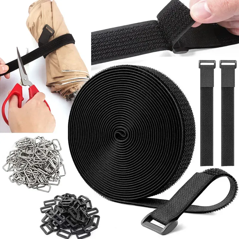 2/5 m langes Kabelband mit Klettverschluss, wiederverwendbares Kabelband mit Schnallen, ausgeschnittenes Nylon, sichert Drahtkabelbinder, Organizer-Band
