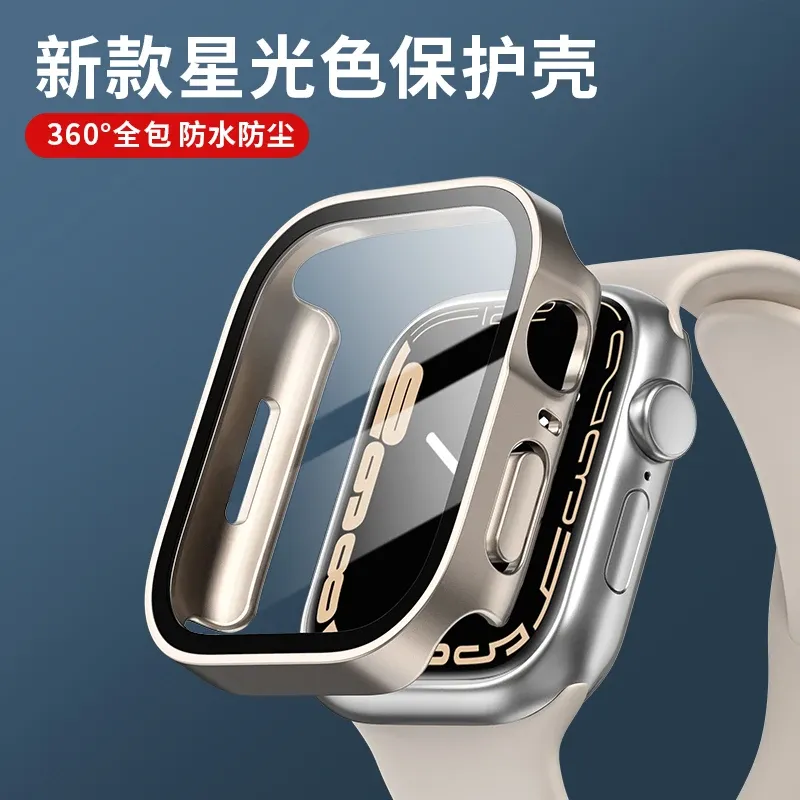 Glas + Abdeckung für Apple Watch Gehäuse Serie 9 8 7 6 5 4 SE 44 mm 40 mm 41 mm 45 mm gerade Kante Displayschutzfolie Apple Watch Zubehör