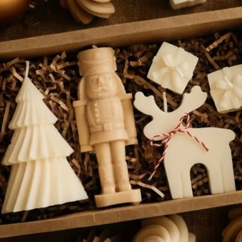 Walnuss Soldat Kerze Silikonform Kegel Drehen Baum Duftkerze Herstellung Zubehör DIY Schleife Geschenkbox Hirsch Harz Weihnachtsdekoration