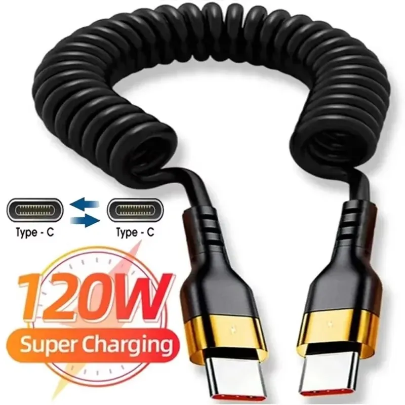 PD 120 W Typ C auf Typ C Kabel 5A Schnellladung USB C Frühling Autoladekabel für iPhone 15 Serie Xiaomi 12 Samsung S23 MacBook