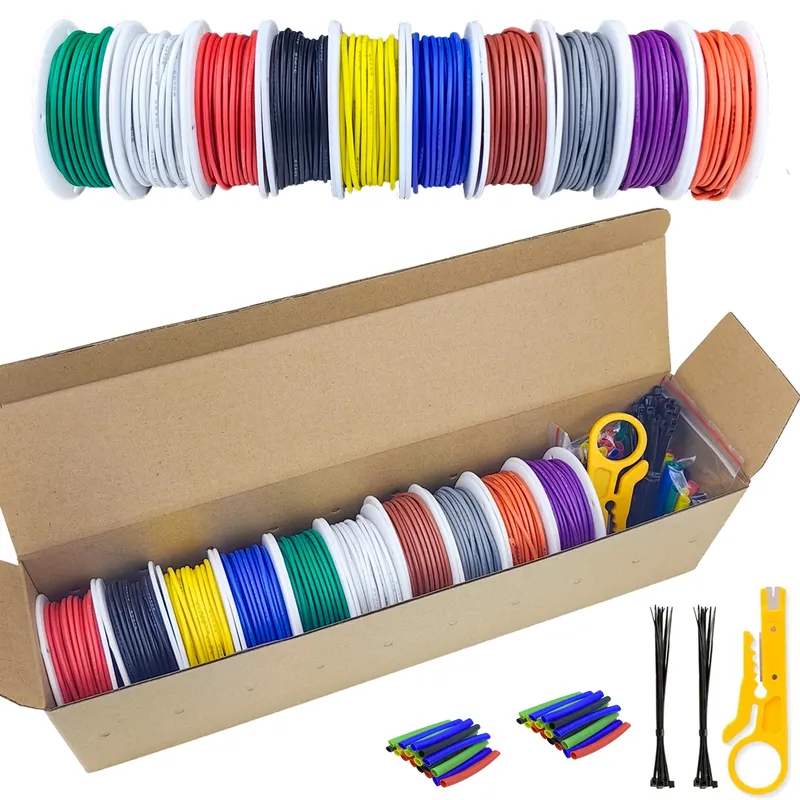 10 Farben in einem 16-18-20-22-24-26-28-30 Gauge Silikon-Elektrodraht 22 AWG verlängertes verzinntes Kupfer-Anschlussdraht-Set mit Werkzeugen