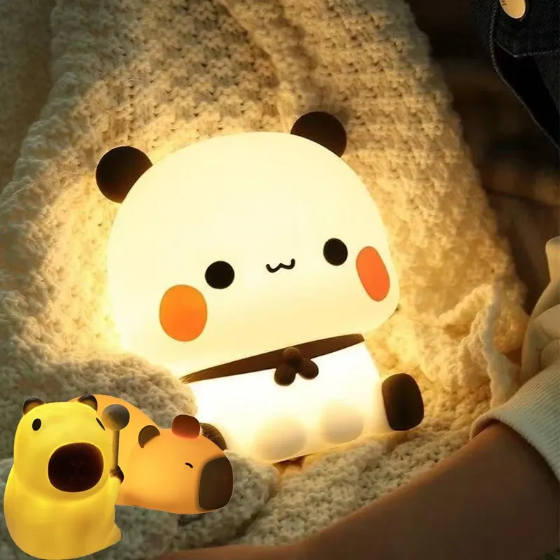 LED-Nachtlichter, niedlicher Panda, Silikonlampe, batteriebetrieben, Touch-Nachtlampe, Nachttisch-Dekoration, 3 Modi, dimmbar, Nachtlicht für Kinder und Babys