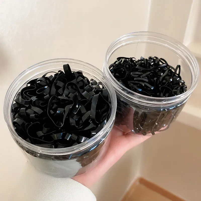 450 Stück verpackte Einweg-Gummiband-Haarseile, verdickt, schwarz, kleine Haargummis, hochelastisch, langlebig, Haar-Accessoires