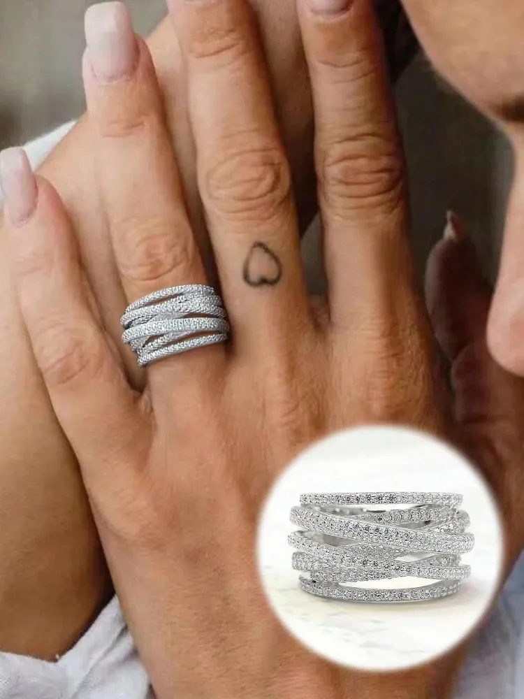 Ring aus 925er-Sterlingsilber, klassischer Vintage-Linien-Wickel-Zirkon-Ring für Damen, tägliche Outfits, Party, Luxus, Mode, hochwertiger edler Schmuck
