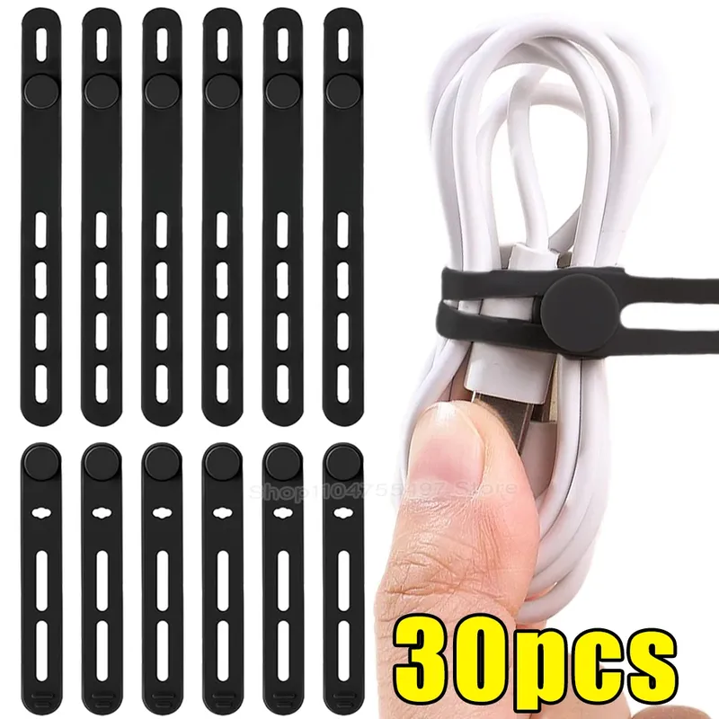 Elastische Silikon-Kabelbinder, weiche, verstellbare Kabelbinder, Kabelbündel, Organizer, Wrap, wiederverwendbares Kabelmanagement mit Verschlussschnalle