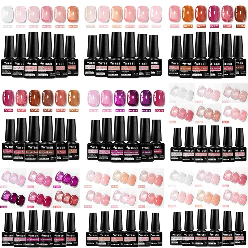 6 Stück Nude Jelly Gel Nagellack Set Sommernägel Sheer Translucent Nail Gel für Maniküre Nagelzubehör Soak Off UV Led Lack