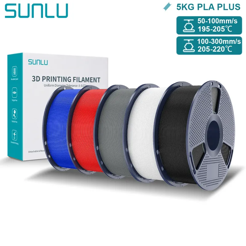SUNLU 3D 5KG PLA/PETG/PLA PLUS 3D-Drucker-Filament 1,75 mm, ordentlich gewickelte bunte PLA-Kunststoff-3D-Filamente für die meisten FDM-3D-Drucker