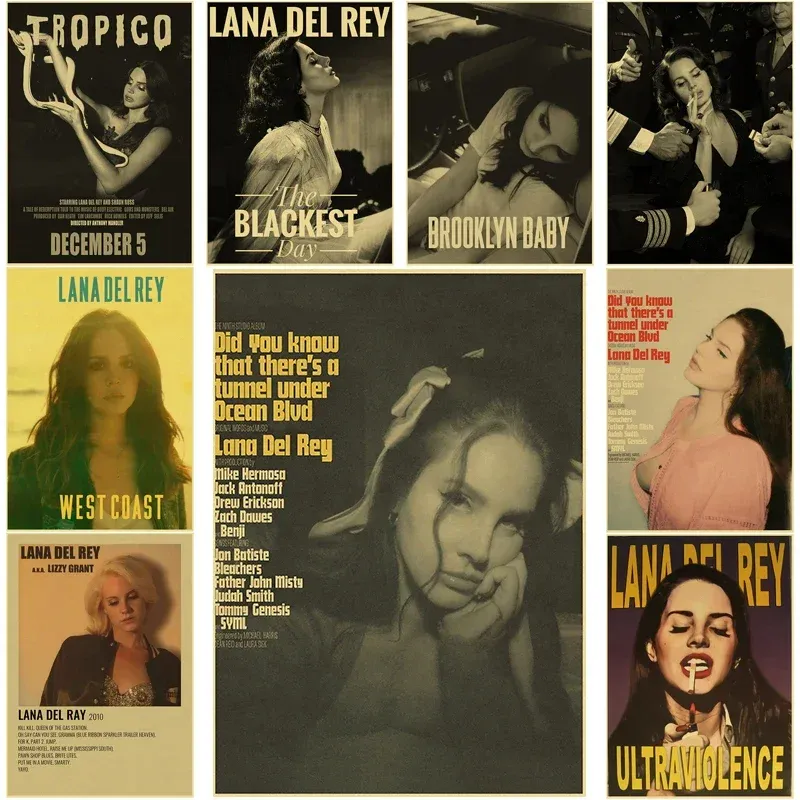 Lizzy Grant Lana Del Rey Poster Retro Kraftpapier Drucke Musik Album Poster Vintage Home Room Decor Ästhetische Kunst Wandfarbe