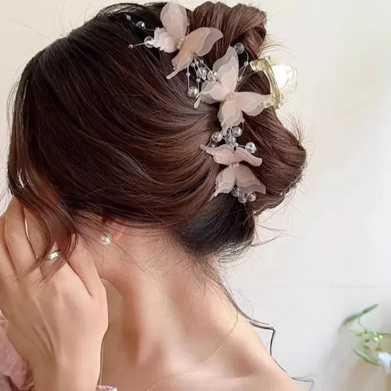 Elegante Haarklammer mit Schmetterlingsperlen für Frauen und Mädchen, süßer Haarschmuck, Haarspange, modische Haaraccessoires