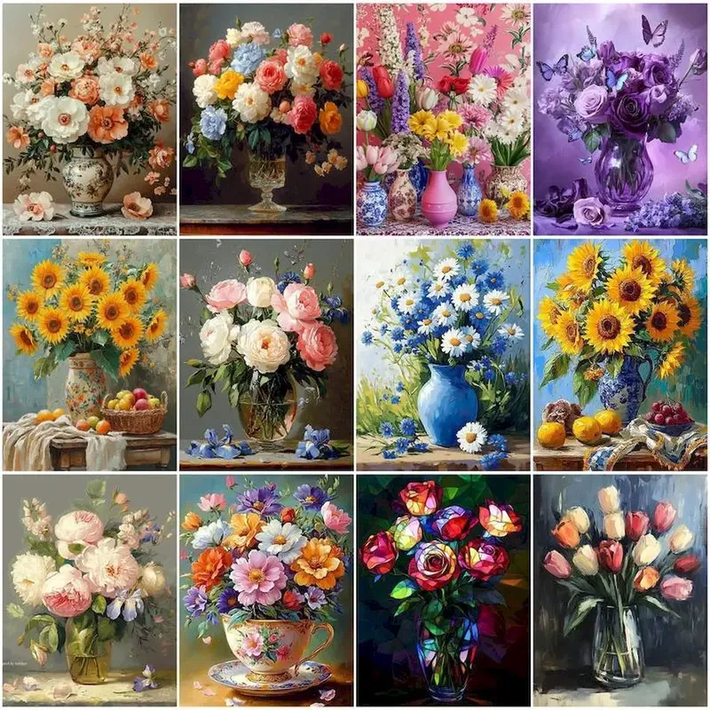 RUOPOTY Malen nach Zahlen für Erwachsene, dekorative Blumenvase für den Innenbereich, Kunsthandwerk, Acrylfarben, Gemälde auf Zahlen zum Zeichnen von Ölkunst
