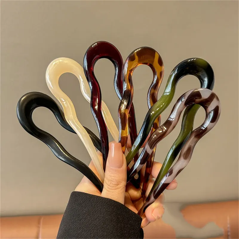 U-förmige Haargabel, modische Schildpatt-Acetat-Acryl-Haarnadel, geometrische Kopfbedeckung, Haarstäbchen für Damen und Mädchen, Haarschmuck