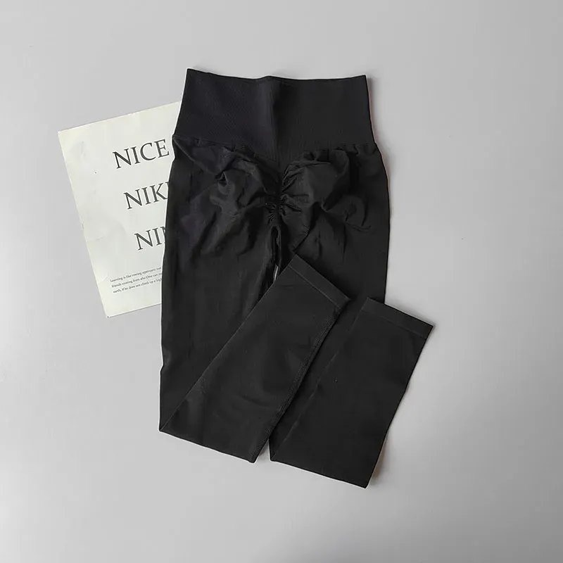 Pfirsichfarbene Gesäß-Fitness-Leggings, hohe Taille, schnell trocknend, atmungsaktiv, Training, Gesäß, Heben, eng, Sport, Yoga, Neun-Punkte-Hose