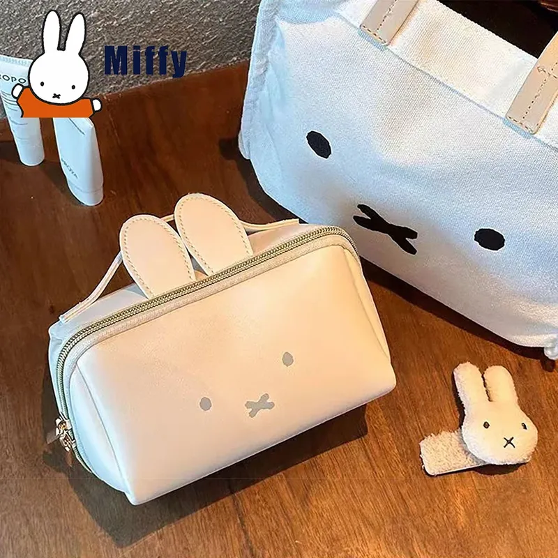 Kawaii Miffy inspirierte Hasenohren-Design-Kosmetiktasche, süßes Kaninchen, tragbar, Premium-Aufbewahrungstasche mit großer Kapazität, Mädchen-Geschenk