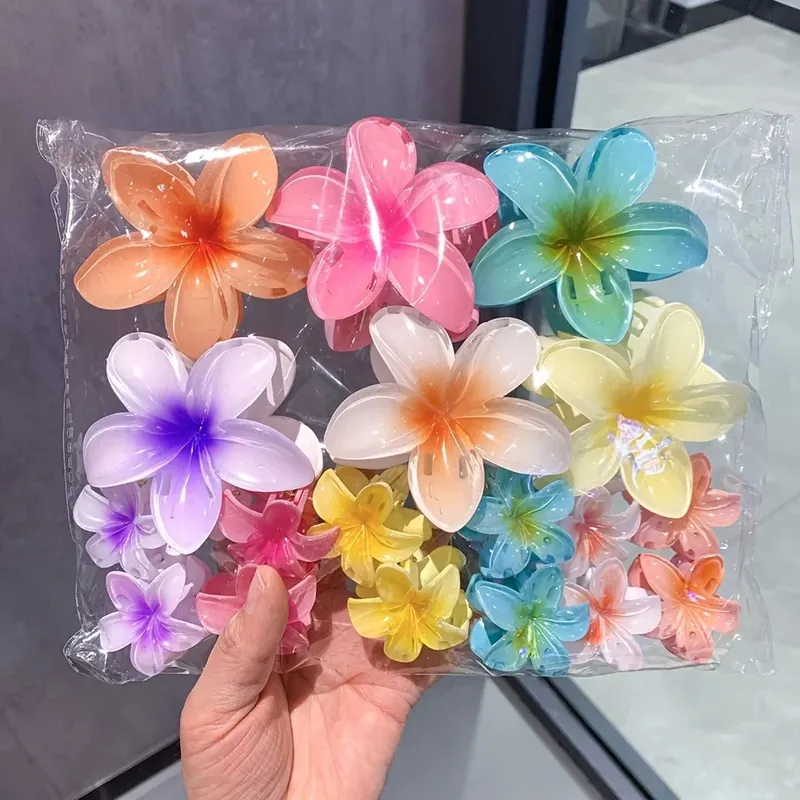 3 Stück/18 Stück Eierblumen-Haarspangen mit Farbverlauf, Bonbonfarben, Blumen, geeignet für den täglichen Gebrauch, Pferdeschwanz, Hai-Clip, Haar-Accessoires