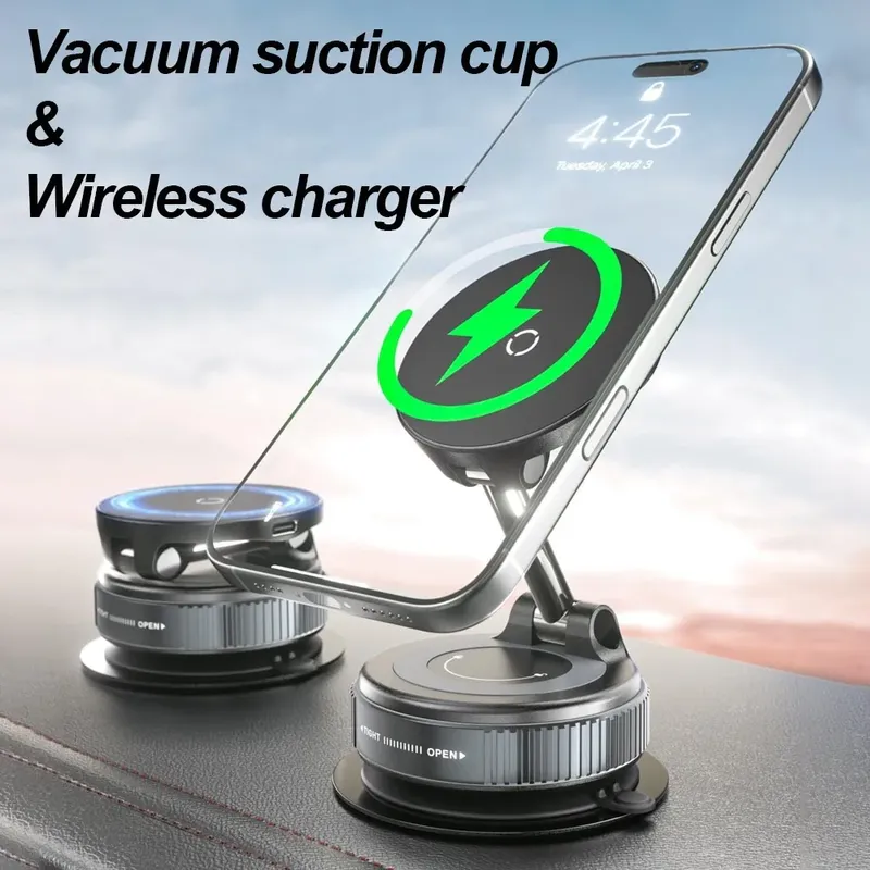Magnetischer kabelloser Ladegerät-Telefonhalter für das Auto und 360° °   Rotations-Vakuum-Saugnapf-Ständer für iPhone 16, 15, 14, 13, 12, Schnellladestation