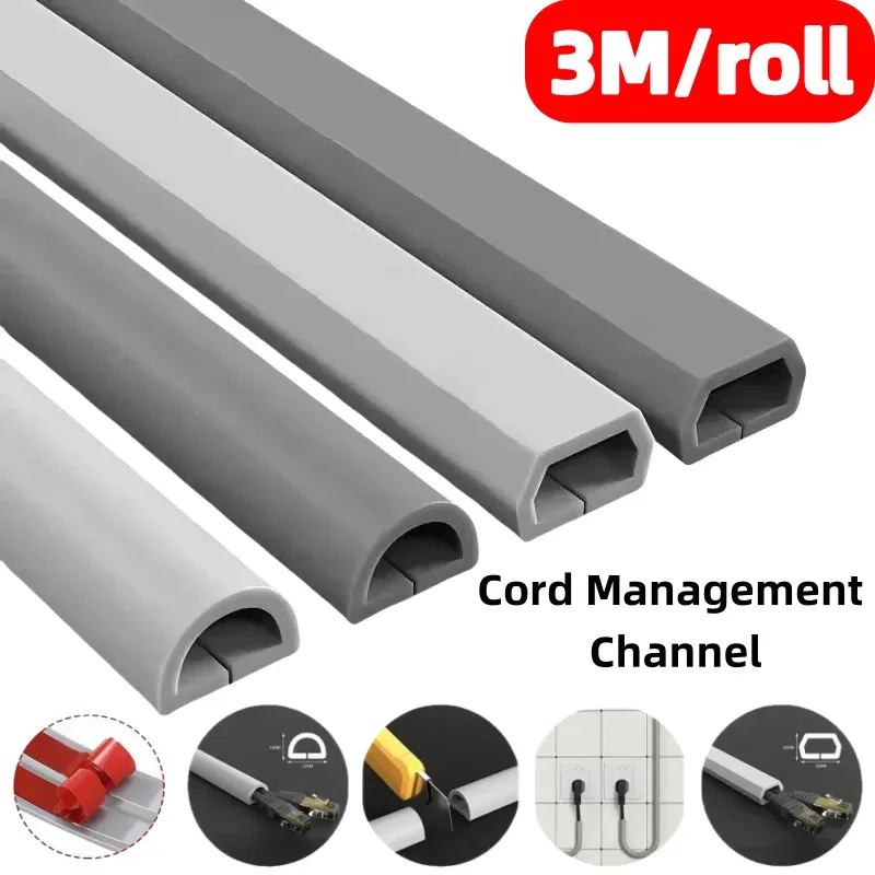 3 m/Rolle flexibler Kabelmanagementkanal, unsichtbare dekorative Kabelabdeckung, Anti-Schritt-Schutz, selbstklebende Kabelbahnenbahn mit Kappe