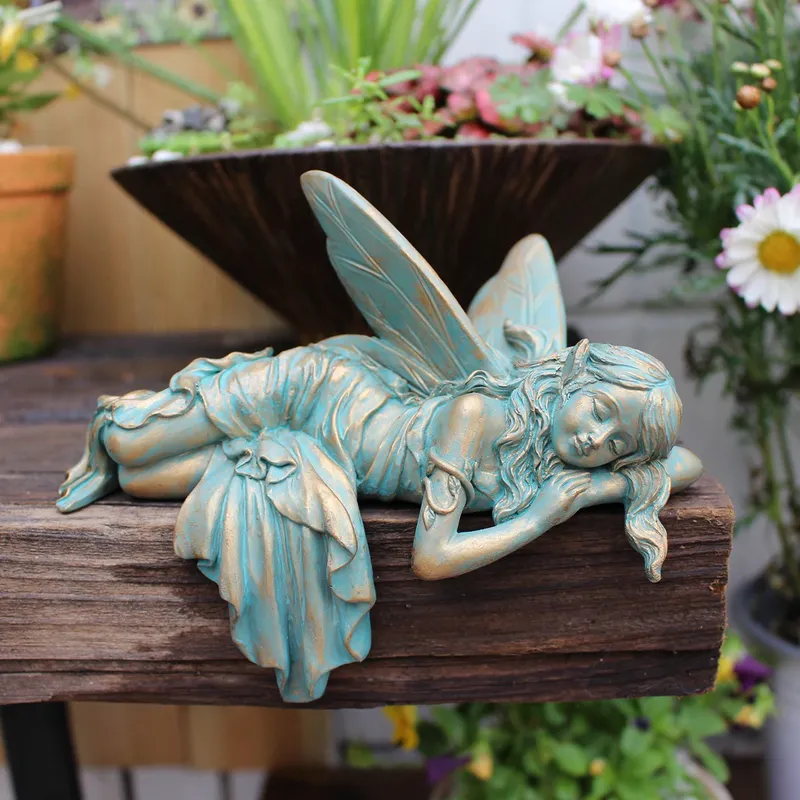 Harzimitat Kupfer Schlafposition Flügel Elf geeignet für Desktop, Innenhof, Rasen, Blumentopf, Valentinstagsgeschenk