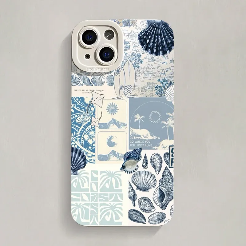 Ozean Kreative Küsten Muschel Algen Muster Telefon Fall Für iPhone 17 16 15 14 13 12 11 Pro Max Mini XS XR 7 8 plus 16e Abdeckung