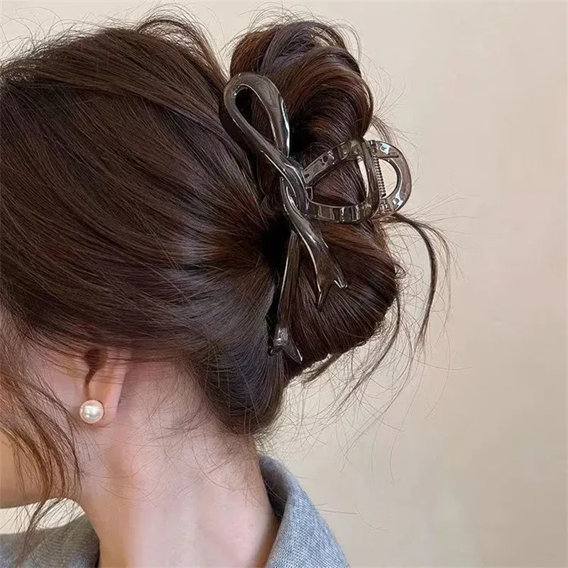 13 cm Acrylband Schleife Haarklammer Glänzende Krabben Haarspange Hai Pferdeschwanzhalter Haarspangen Kopfbedeckung für Frauen Haarschmuck