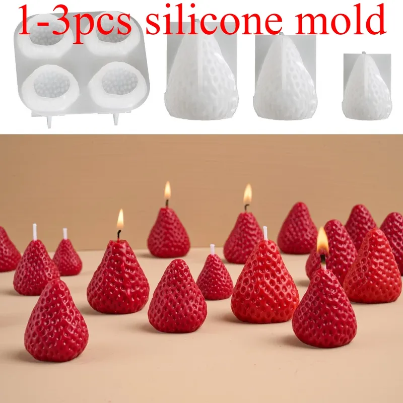 1-3 stücke Erdbeere Duft Kerze, Der Kit 1-4 Hohlraum Silikon Form DIY Obst Form Tropf Kleber Harz form Handgemachte Geburtstag Dekor